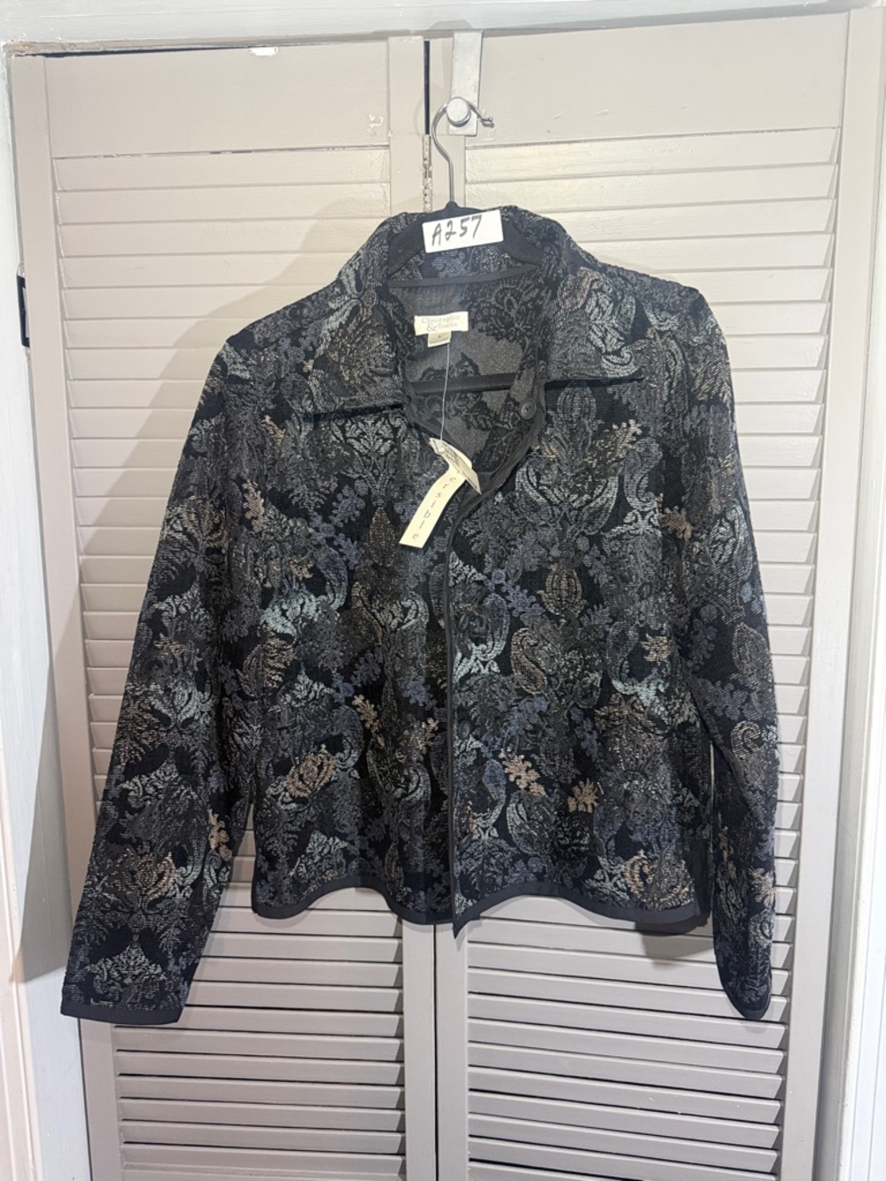 Christopher & Banks Black Floral Metallic Jacquard Zip-Front Jacket